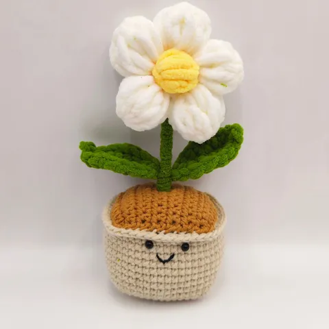 Handgemaakte Gehaakte IJsstrip Garen Puf Bloem Potplant Kunstbloemen Boeket Frisse Huisdecoratie Tafel Ornament