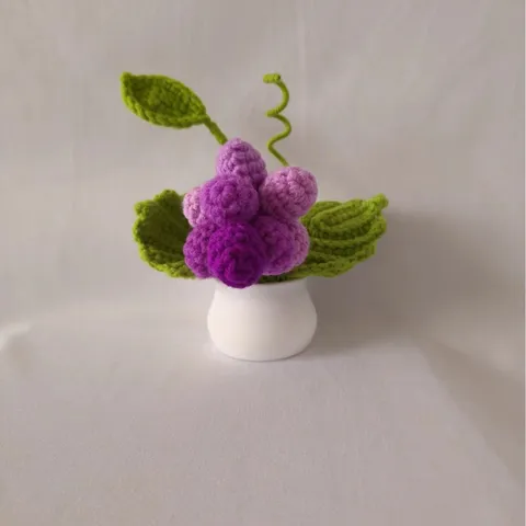 Handmade Crochet Grape Potted Plant Cute Knitted Purple Fruit Desk Ornament Home Decor Crochet Plant Gift