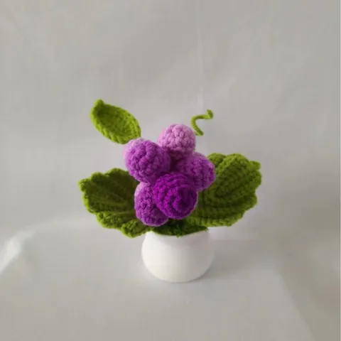 Handmade Crochet Grape Potted Plant Cute Knitted Purple Fruit Desk Ornament Home Decor Crochet Plant Gift