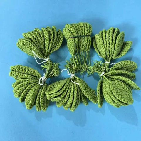 Feuille en Laine Tricotée Fait Main Accessoires de Fleurs Simulés DIY Feuilles de Plantes au Crochet Vertes Pour la Décoration de la Maison