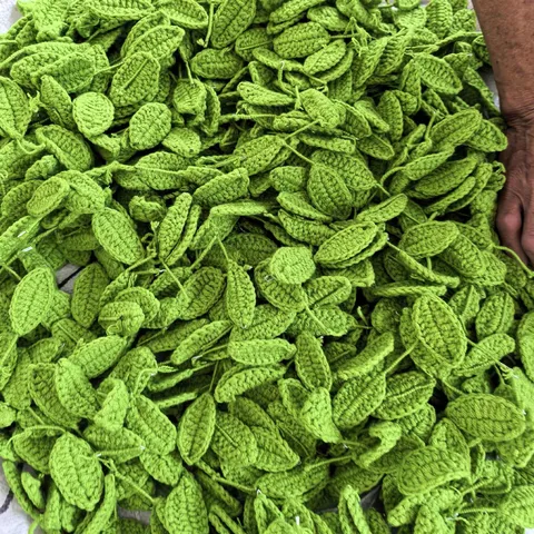 Feuille en Laine Tricotée Fait Main Accessoires de Fleurs Simulés DIY Feuilles de Plantes au Crochet Vertes Pour la Décoration de la Maison