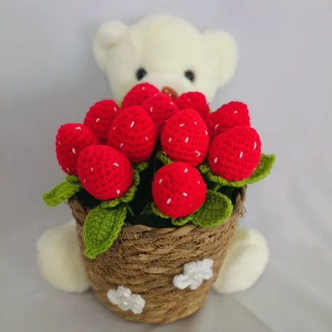 Handgemachte Gestrickte Garn Bär Blumenstrauß Topfpflanze Häkeln Blumen Desktop Ornament Geburtstag Abschluss Geschenk