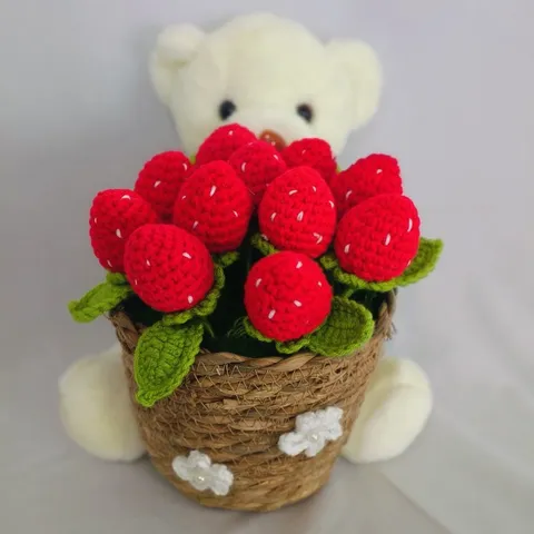 Handgemachte Gestrickte Garn Bär Blumenstrauß Topfpflanze Häkeln Blumen Desktop Ornament Geburtstag Abschluss Geschenk