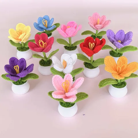 Handgemaakt Gebreid Gehaakt Tulp Potplant Wolgaren Schreibtisch Ornament Huisdecoratie Kunstbloem Cadeau