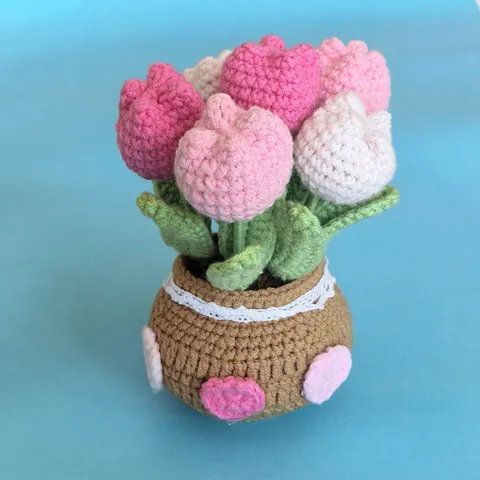 Handgemaakte Gebreide Wol Potplant Gehaakt Bloem Tulp Zonnebloem Madeliefje Bureau Decor Creatief Cadeau