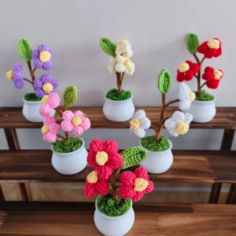 Handgemaakt Gebreid Garen Potbloem Haken Kunstplant Schattig Bureau Auto Huis Decor Ornament Cadeau