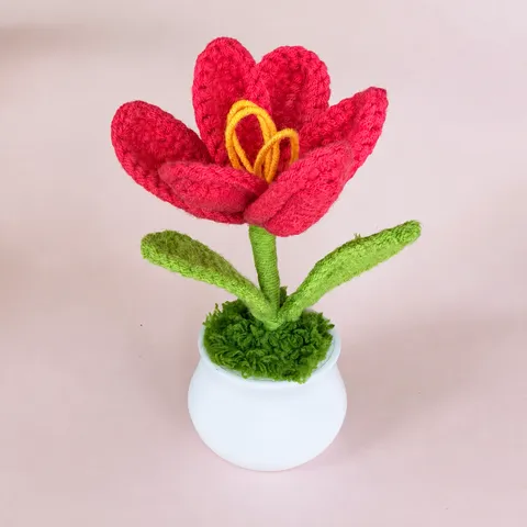 Handgemaakt Gebreid Gehaakt Tulp Potplant Wolgaren Schreibtisch Ornament Huisdecoratie Kunstbloem Cadeau