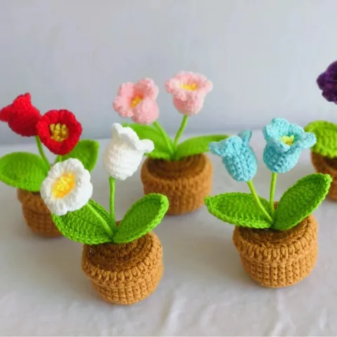 Handgemaakte Gebreide Wol Lelietje-van-dalen Potplant Gehaakte Bloempot Huisdecoratie Bureau Ornament