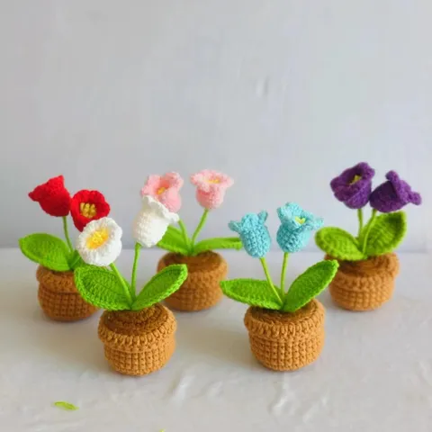 Handgemaakte Gebreide Wol Lelietje-van-dalen Potplant Gehaakte Bloempot Huisdecoratie Bureau Ornament