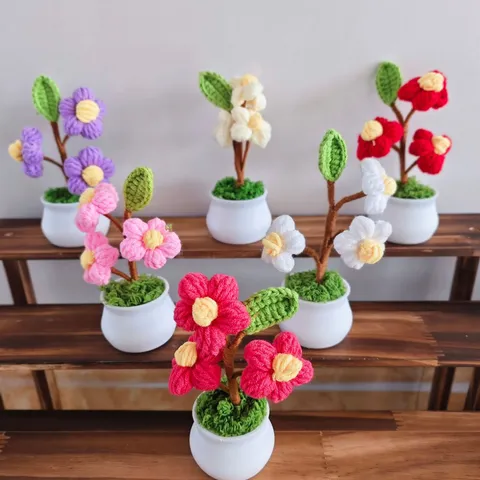 Handgemaakt Gebreid Garen Potbloem Haken Kunstplant Schattig Bureau Auto Huis Decor Ornament Cadeau
