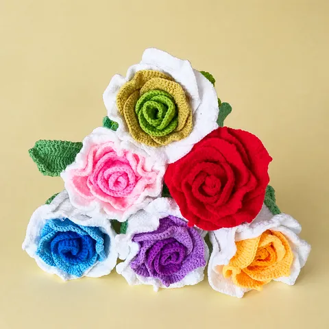 Handgemaakte Gehaakte Roos Kunstbloem Gebreide Eeuwige Bloem Huisdecoratie Auto Hangend Ornament DIY Polyester Bloem Cadeau