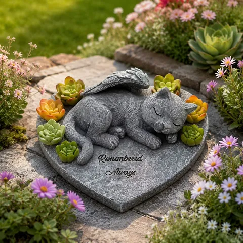 Pietra Commemorativa per Animali in Resina Gatto Cane Segnatomba Ali di Angelo Decorazione Giardino Ornamento Prato
