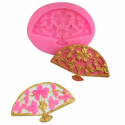 Molde de Silicona en Forma de Abanico de Estilo Chino Elegante Relieve Floral Herramienta Decoración de Pasteles Fondant Chocolate