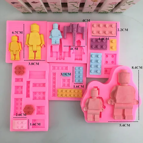 Molde de Silicona para Pastel de Robot y Bloques de Construcción Rosa Dibujos Animados Herramienta de Horneado para Chocolate Fondant DIY