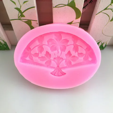 Molde de Silicona en Forma de Abanico de Estilo Chino Elegante Relieve Floral Herramienta Decoración de Pasteles Fondant Chocolate