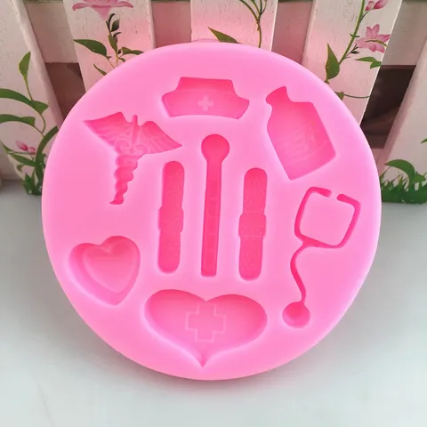 Silicone Cake Mold Medical Tools Thermometer Stethoscopes Nurse Hat Shape Chocolate Fondant Mold For Baking Cake Decoration DIY Craft Mold