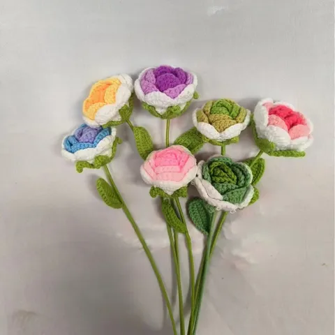 Handgemaakte Gehaakte Wol Rozenbloem Gebreide Kunstmatige Rozenboeket Enkele Stengel DIY Cadeau Thuis Bruiloft Decor