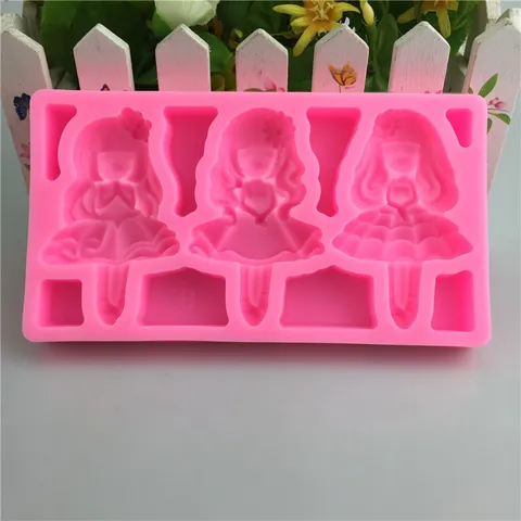 Silicone Princess Doll Cake Mold Three Holes Girl Shape Fondant Chocolate Sugar Craft Baking Tool Pink Decorative Pastry Mold