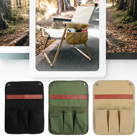 Outdoor Camping Chair Armrest Storage Bag Portable Canvas Side Pocket Organizer Multi Pocket Camping Equipment Accessories