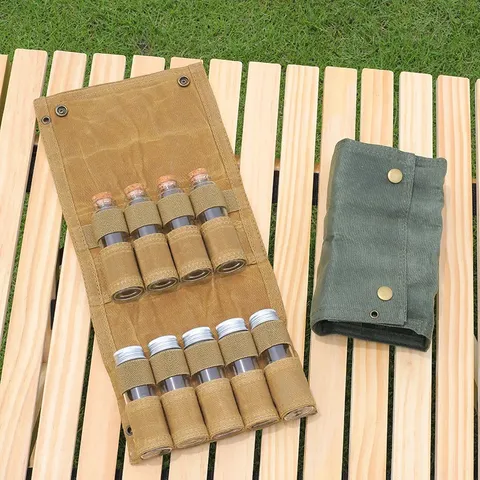 Sac de Rangement Imperméable en Toile Cirée pour Bouteilles d'Épices de Camping Ensemble Organisateur de Récipients d'Assaisonnement de Barbecue en Plein Air