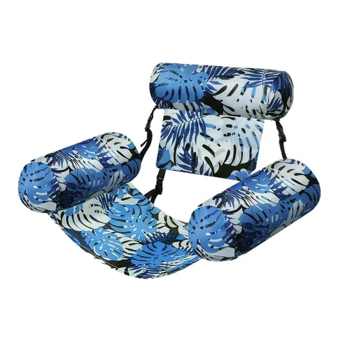Opblaasbare Zwembad Hangmat Opvouwbare Water Lounge Stoel Met Rugleuning Tropische Bladprint Strand Vlot