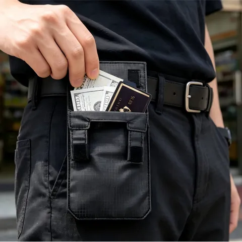 Pochette deceinture en tissu Oxford Porte-passeport de voyage Organisateur de cartes multifonctionnel Petit sac de monnaie pour hommes femmes