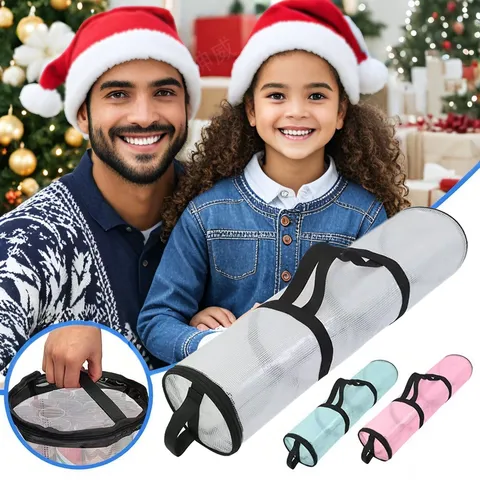 Cylindrical Portable Gift Storage Bag Waterproof Transparent Mesh Wrapping Paper Organizer For Christmas Home