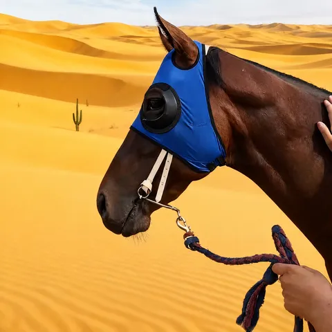 Horse Fly Mask Breathable Mesh Anti-Dust Fly Veil with Ears Equine Protective Mask for Horses Equestrian Equipment