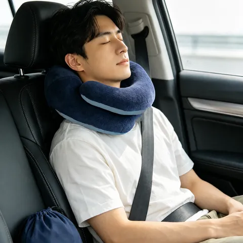 Oreiller De Voyage En Forme De U Pour Voiture Bureau Portable Doux Polyester Coton PP Coussin De Soutien De Repos Avec Sac De Rangement
