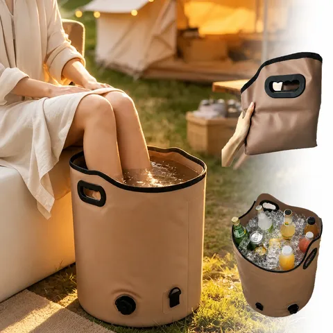 Bassin de Pieds Pliable Portable en PVC Imperméable avec Vanne de Vidange pour Camping Voyage Maison Seau