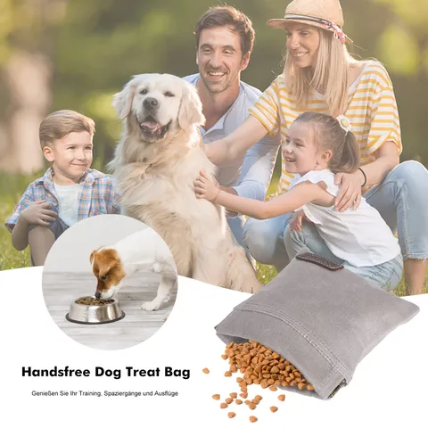 Portable Pet Dog Treat Pouch Canvas Outdoor Training Snack Bag Hands-Free Waist Bag With Metal Carabiner
