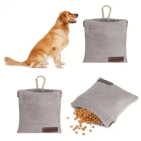 Portable Pet Dog Treat Pouch Canvas Outdoor Training Snack Bag Hands-Free Waist Bag With Metal Carabiner