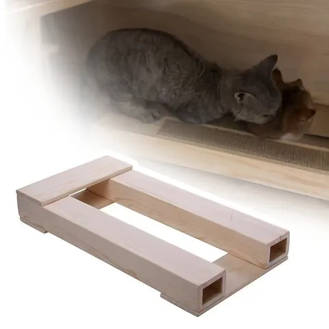 Arbre à Chat en Bois Massif Cadre d'Élevage pour Animaux de Compagnie Tapis en Sisal Naturel Support Multifonctionnel
