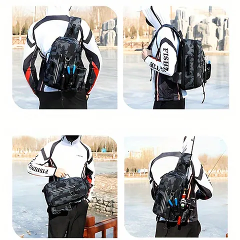 Sac de Pêche Extérieur Multifonctionnel Tissu Oxford Imperméable Rangement de Matériel de Leurre Sac de Taille Sac de Canne à Pêche