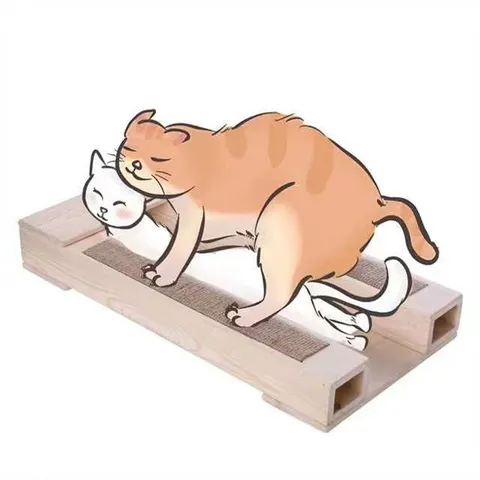 Arbre à Chat en Bois Massif Cadre d'Élevage pour Animaux de Compagnie Tapis en Sisal Naturel Support Multifonctionnel