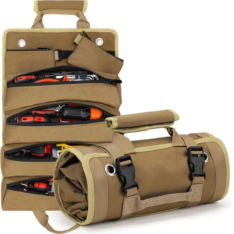 Grand Sac à Outils Enroulable Épais Résistant à l'Usure en Tissu Oxford Sac de Rangement pour Électricien Pochette Portable Multi-Poches