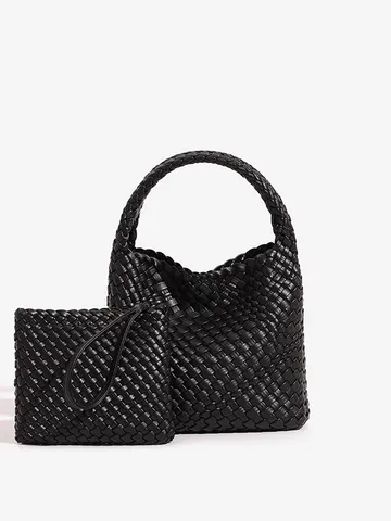 Genuine Leather Woven Tote Bag For Women Luxury Handbag Large Capacity Daily Commute Shoulder Crossbody Bag