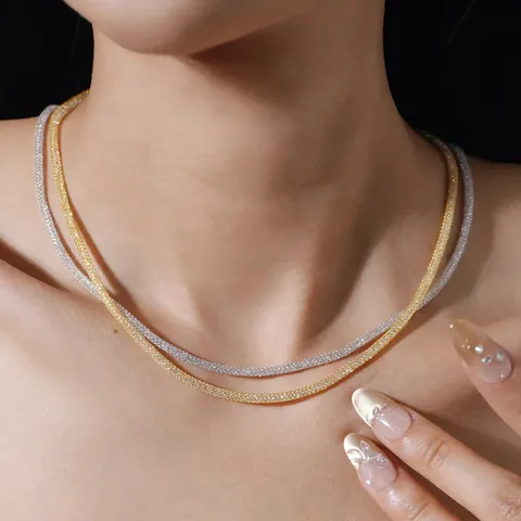 Collier Pendentif Strass Tube à Mailles en Argent Sterling 925 pour Femmes Chaîne Ras du Cou Sac d Argent de Luxe Cadeau Bijoux de Mode