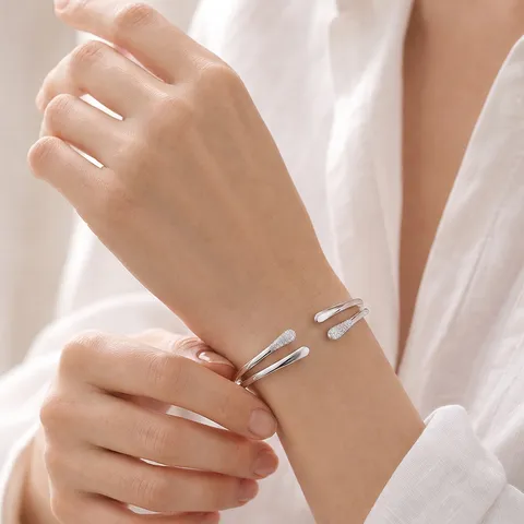 Bracciale Rigido Aperto Doppio Strato Geometrico in Rame Con Zirconia Gioielli Punk Lusso Regalo di Compleanno Per Donna