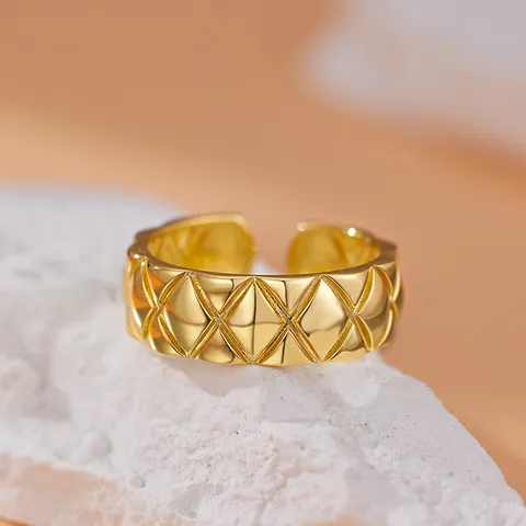 Bague Ouverte Classique Française En Argent 925 Motif Matelassé Bijoux De Bague Réglables Élégants Géométriques Pour Femmes