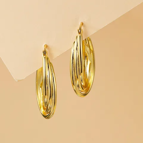 Boucles d'Oreilles Clous Ovales Multicouches Tridimensionnelles au Design de Niche pour Femmes Boucles d'Oreilles en Cuivre Luxe Léger avec Tige en Argent Sterling 925 Bijoux de Mode Haut de Gamme