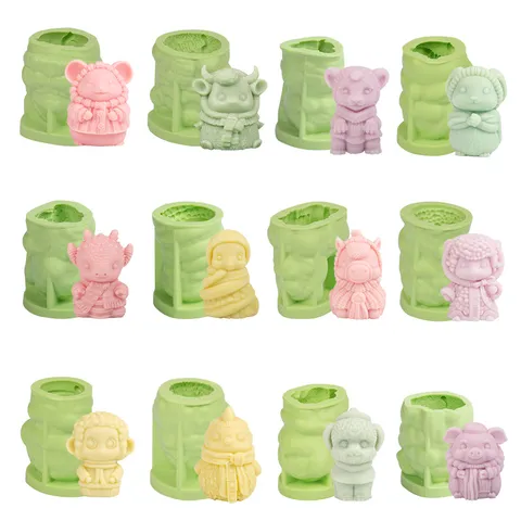Silicone Mold Chinese Zodiac Animal Shape DIY Plaster Aromatherapy Stone Craft Mold Flexible Kitchen Baking Mold
