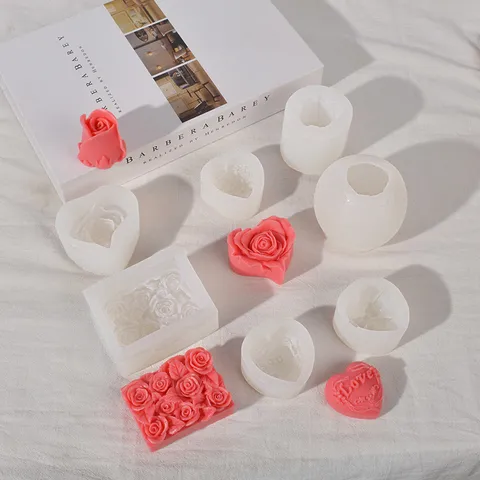Molde de Silicona para Vela Corazón Rosa Aromaterapia Cera Jabón DIY Manualidades Yeso Resina Epoxi Molde Herramienta de Repostería