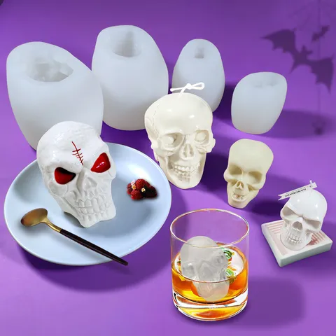Καλούπι Σιλικόνης 3D Κρανίο Απόκριες Ευέλικτο Ποιότητας Τροφίμων Φοντάν Μους Κέικ Παγάκι Σοκολάτα Αρωματικό Κερί DIY Καλούπι Χειροτεχνίας