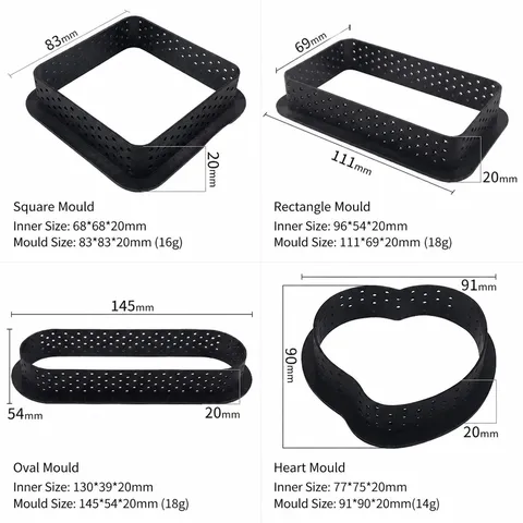 Perforated Heart Shaped Tart Ring PA Baking Mold Non Stick Pastry Ring For Kitchen Home Pastry Baking Tool