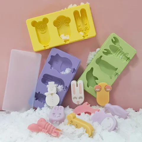 Silikon Eisform Süße Cartoon Dinosaurier Tier Eis am Stiel Formen Mit Deckel DIY Hausgemachte Eisbereiter Küchenhelfer