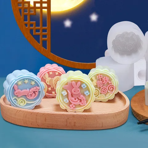 Silicone Moon Rabbit Mooncake Mold DIY Snow Skin Mooncake Mung Bean Pastry Mold Creative Baking Pastry Mold Kitchen Tool