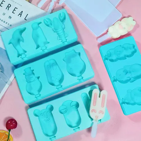 Moule à Glace en Silicone Forme de Dessin Animé avec Couvercle DIY Machine à Popsicle Moule à Glace Mignon Outil de Cuisine