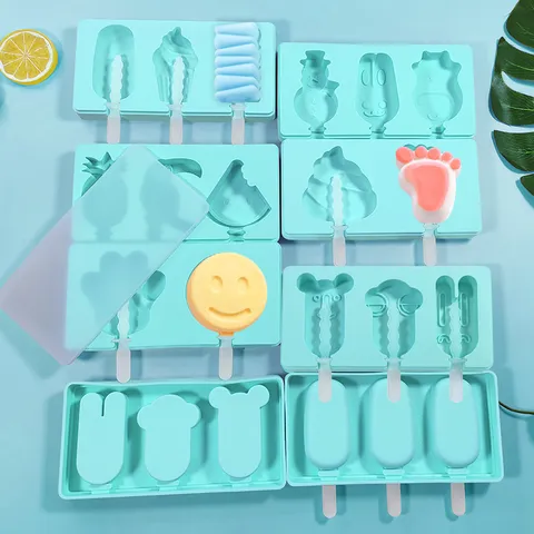 Moule à Glace en Silicone Forme de Dessin Animé avec Couvercle DIY Machine à Popsicle Moule à Glace Mignon Outil de Cuisine