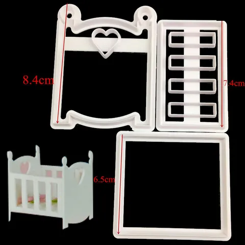 Baby Crib Plastic Cookie Cutter Fondant Cake Mold Set For DIY Baking Decorative Craft Miniature Bed Biscuit Embosser Mould